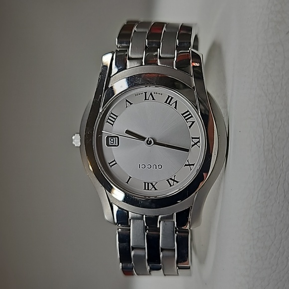 Authentic Gucci Watch 5500M Dial Quartz  Silver White Link Date Watch - Picture 2 of 15